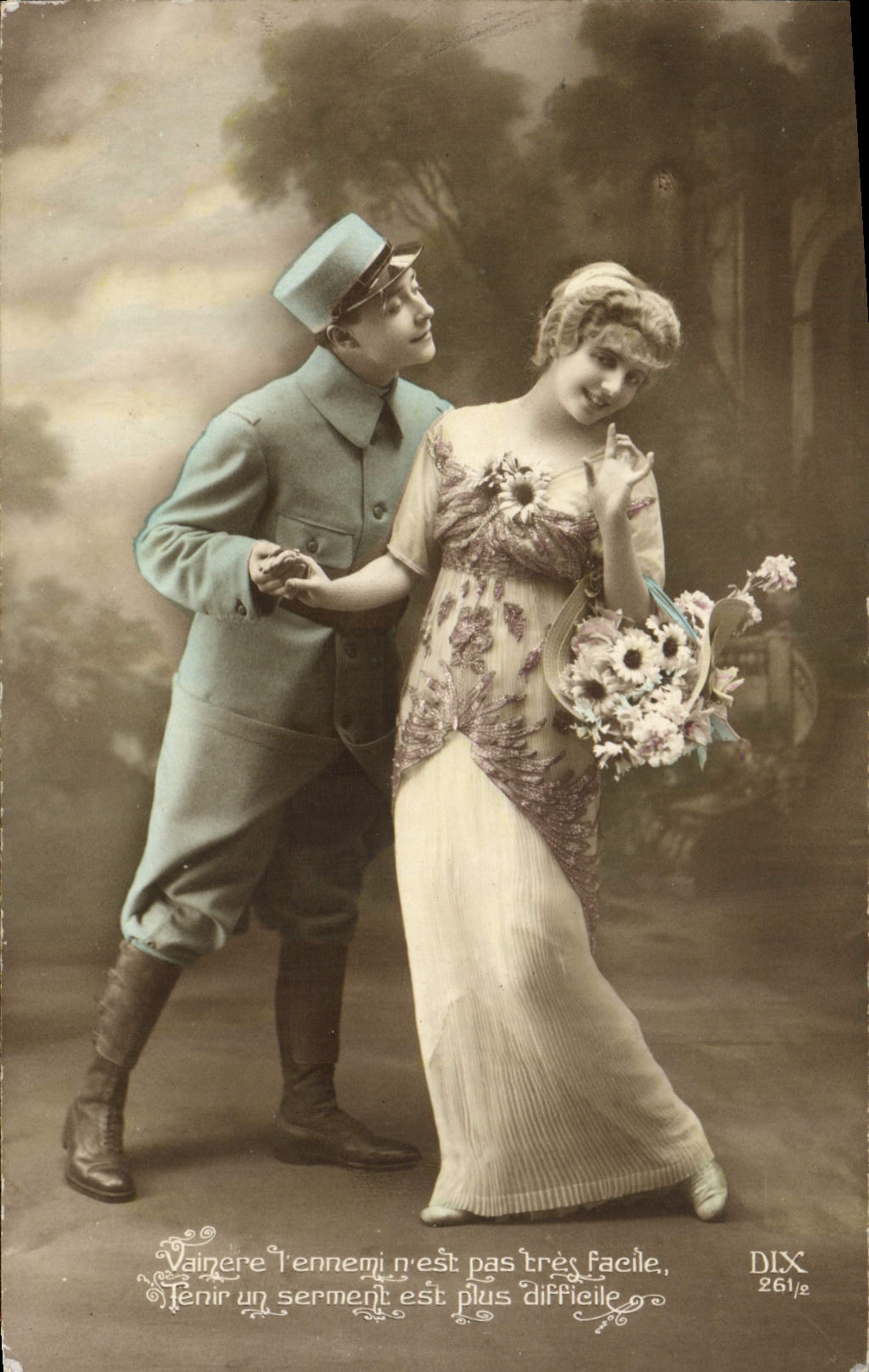 VINTAGE POSTCARD Woman Militaria Soldier