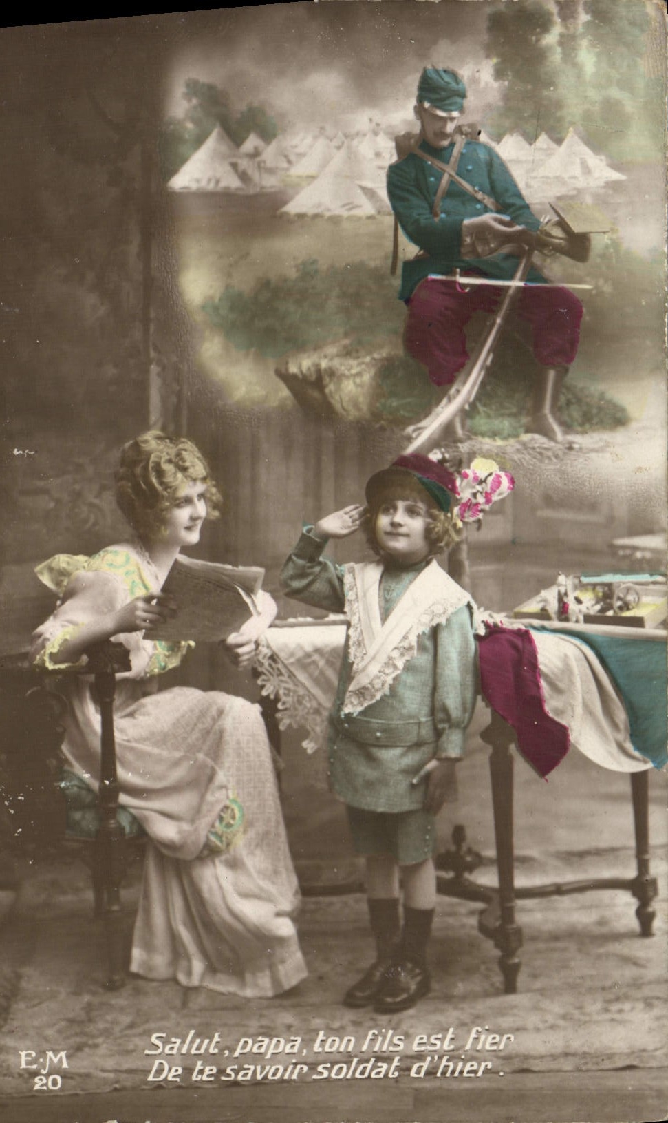 VINTAGE POSTCARD Salut Dad Your Sons Is Proud to know you soldier of yesterday Militaria