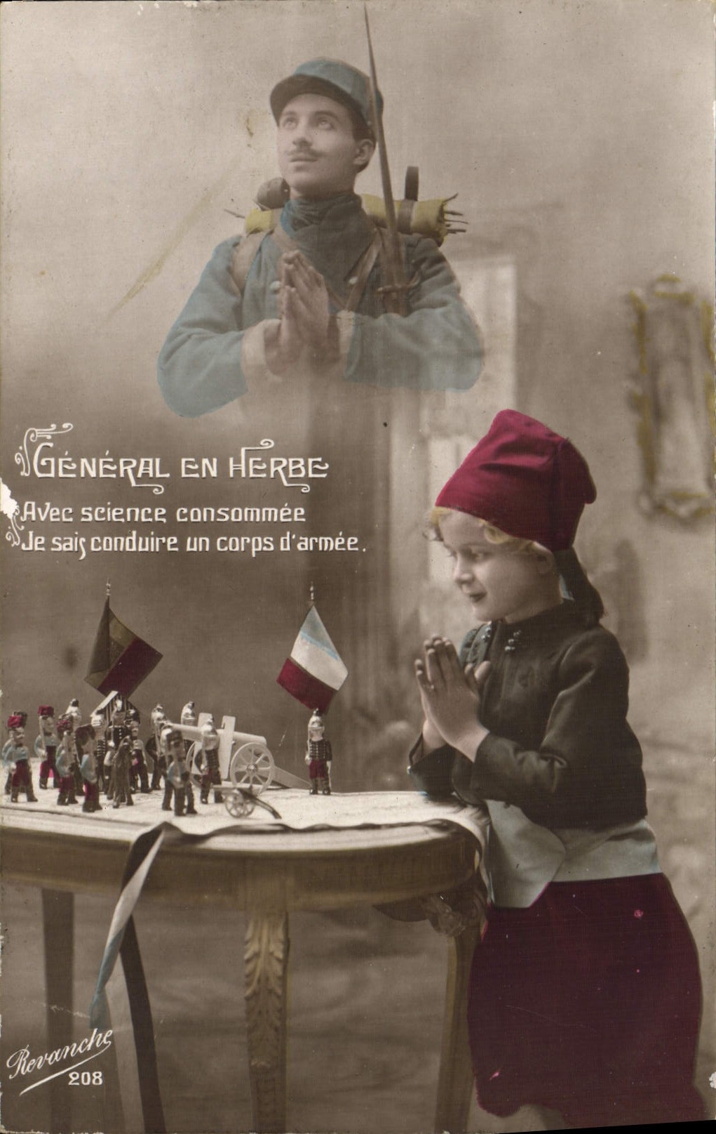 VINTAGE POSTCARD General Bleaches on grass Child Militaria Soldats of It