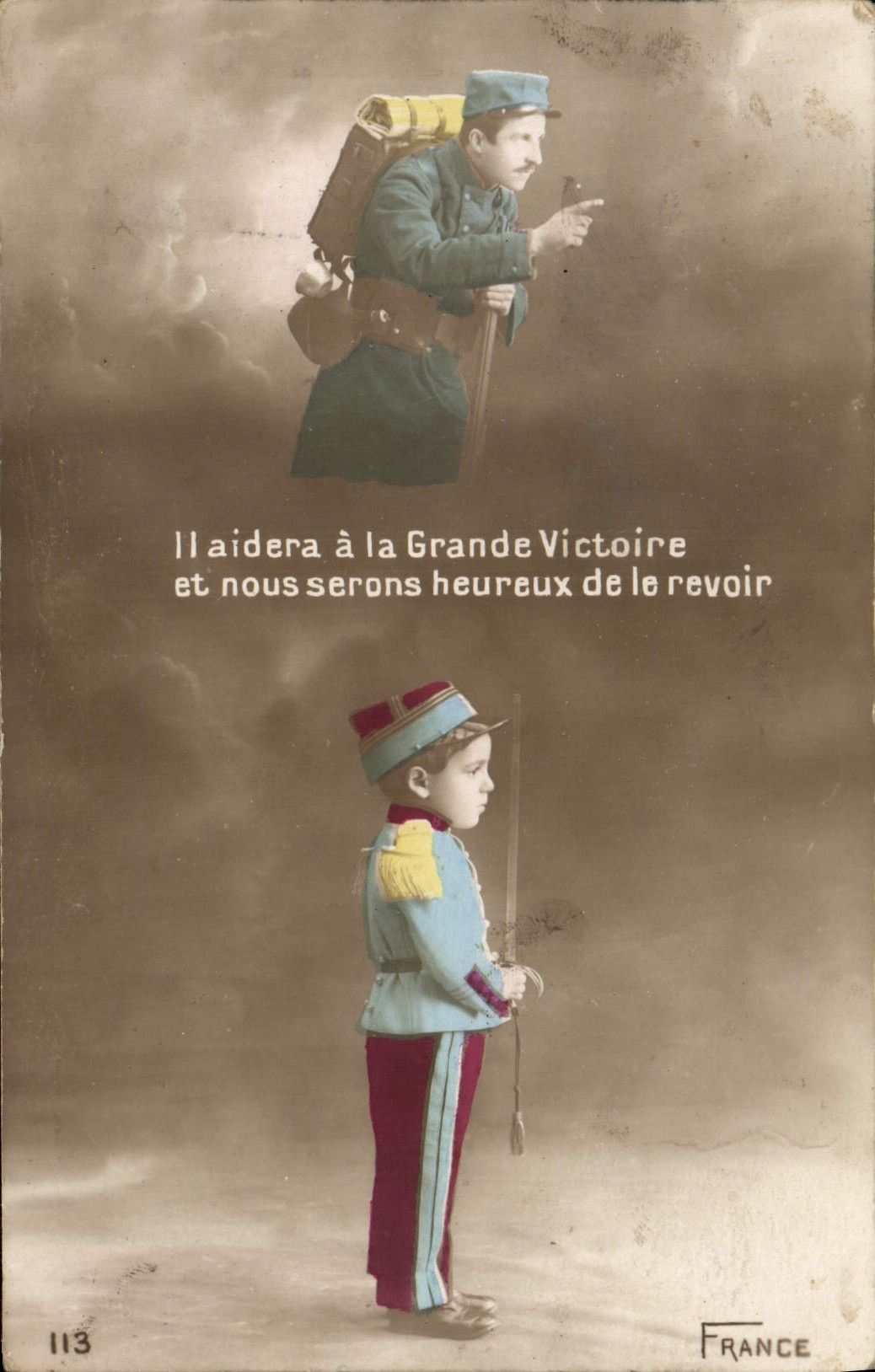 VINTAGE POSTCARD It will help In the Large Victoire Militaria
