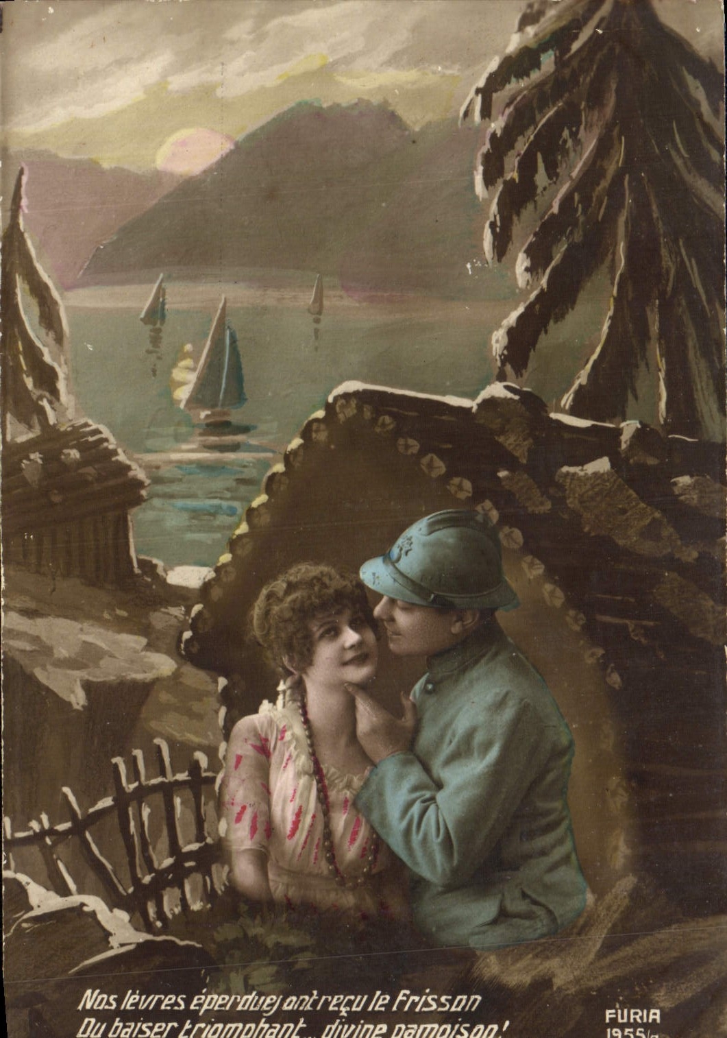 VINTAGE POSTCARD Our Lips Eperdues Militaria Soldier