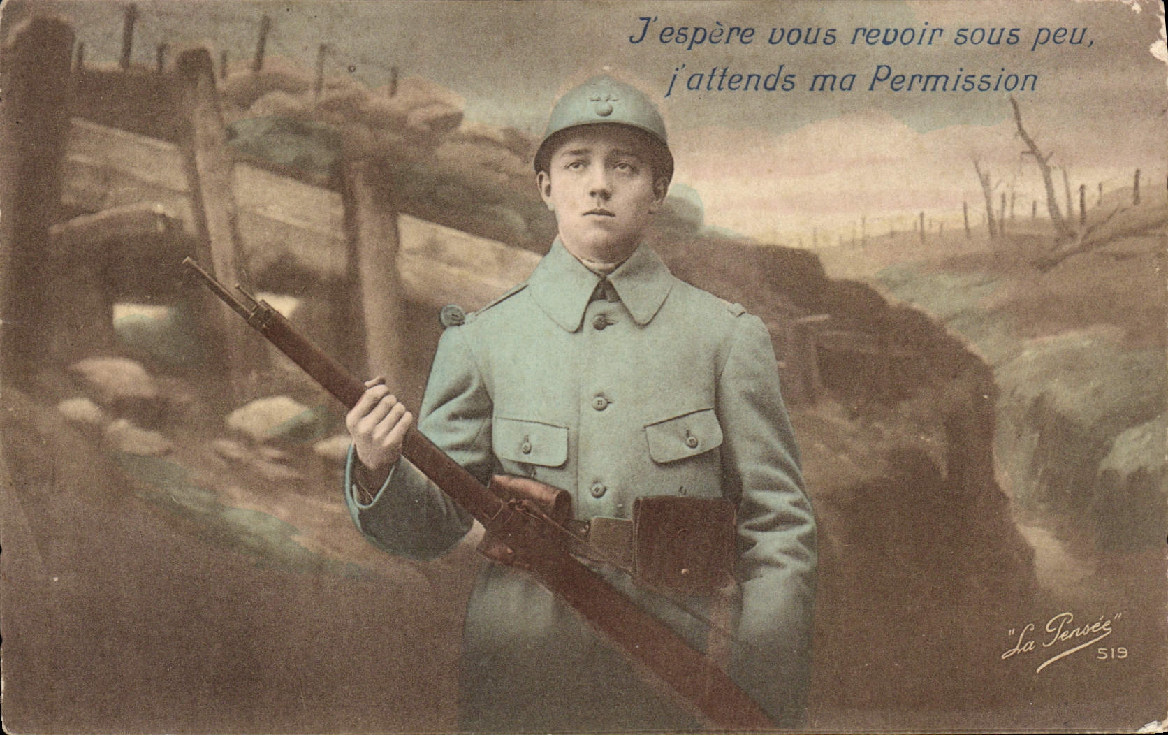 Esperanza de la POSTAL I de la VENDIMIA de Dous Revoir pronto Militaria