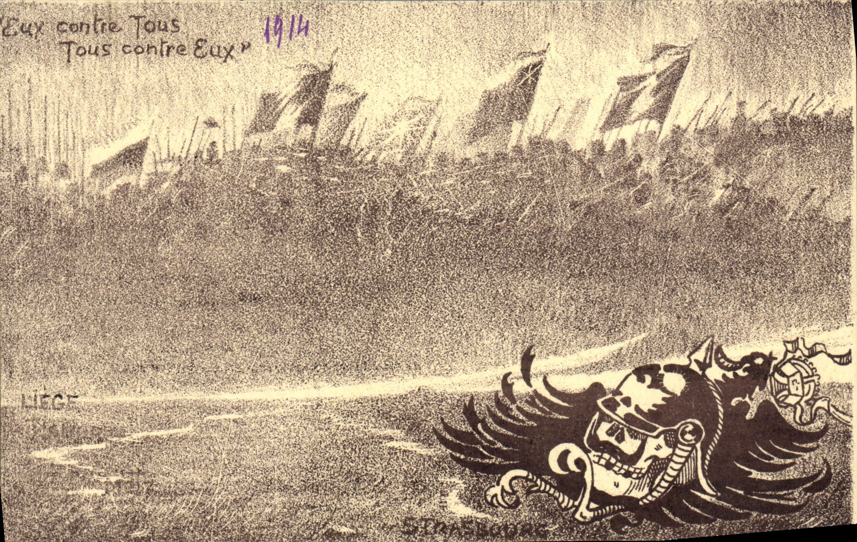 CPA Eux Contre Tous Contre Eux Militaria Aigle