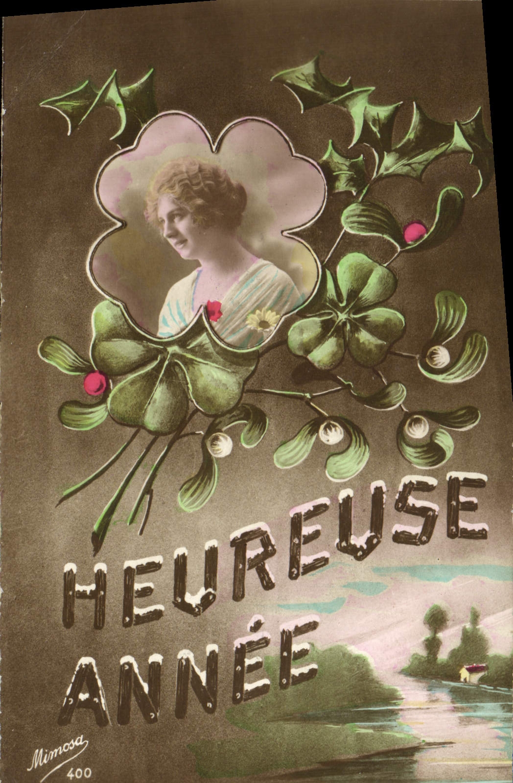 VINTAGE POSTCARD Happy Year Woman GUI