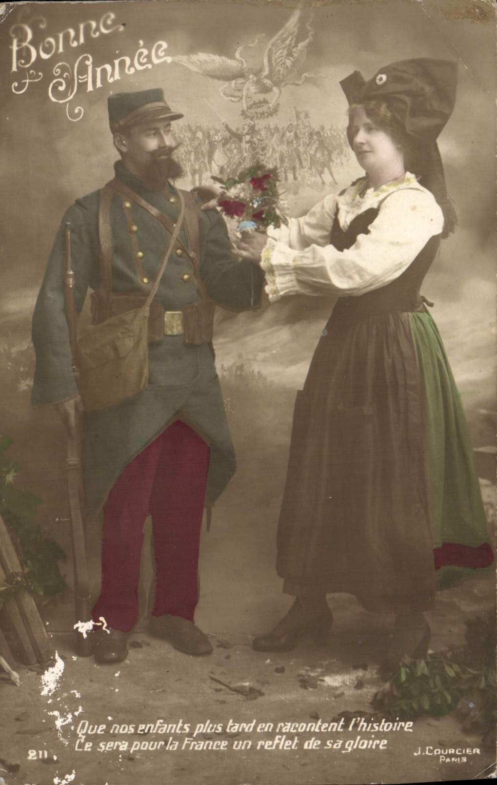 VINTAGE POSTCARD Happy New Year Alsace Woman