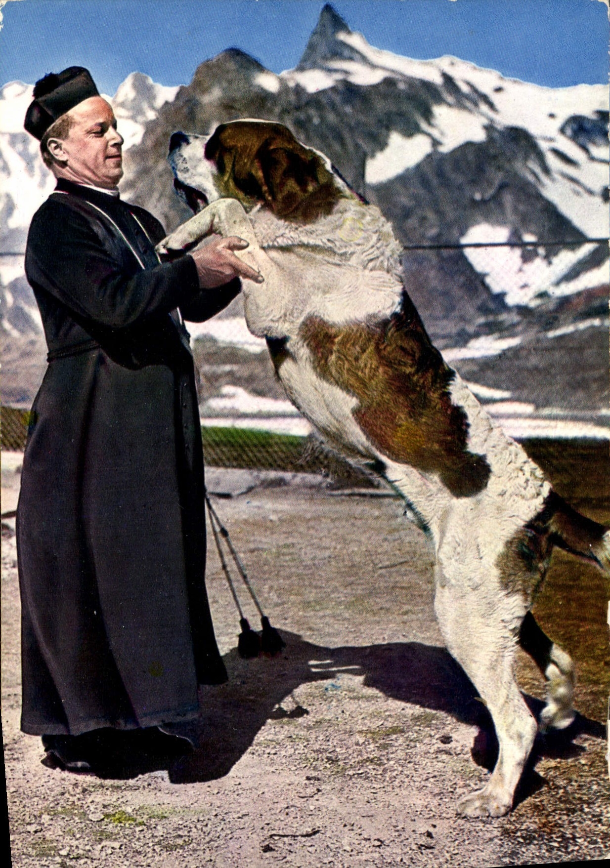 CPM Pere Du Grand Saint Bernard Son Chien