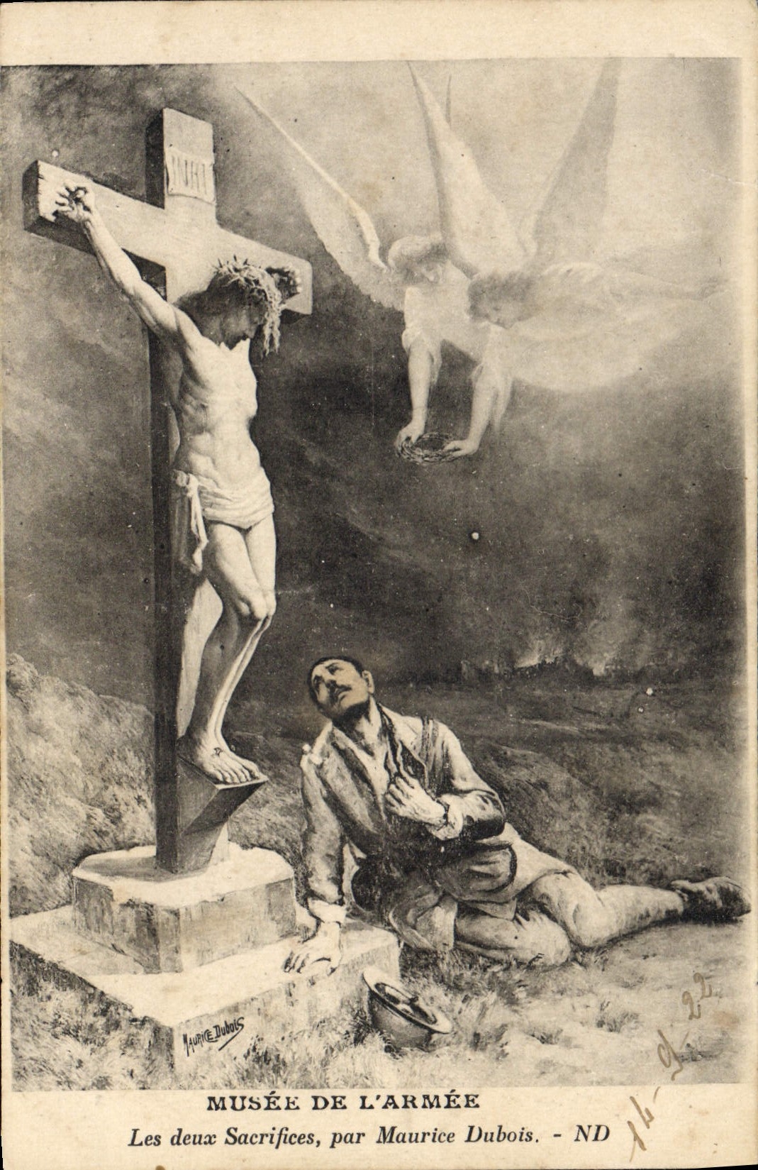 VINTAGE POSTCARD Museum Of the Army the two sacrifices Maurice Dubois Angel
