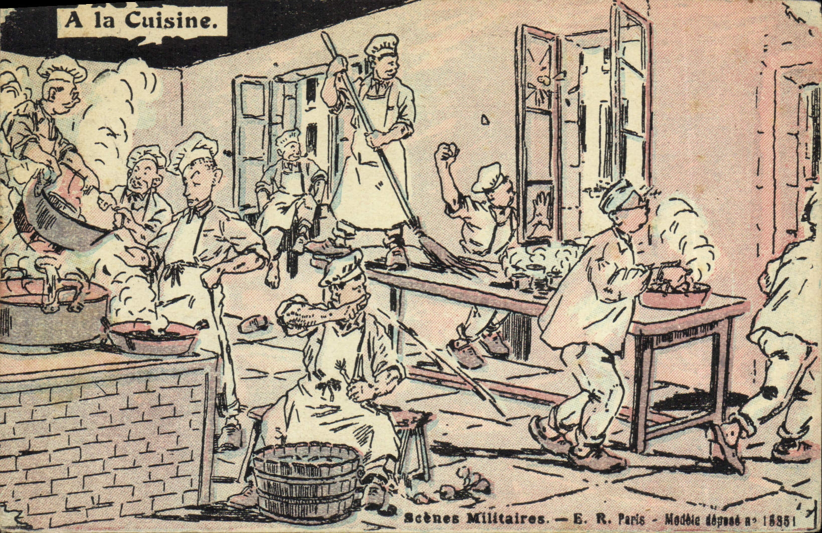 CPA A La Cuisine Scenes militaires Militaria 