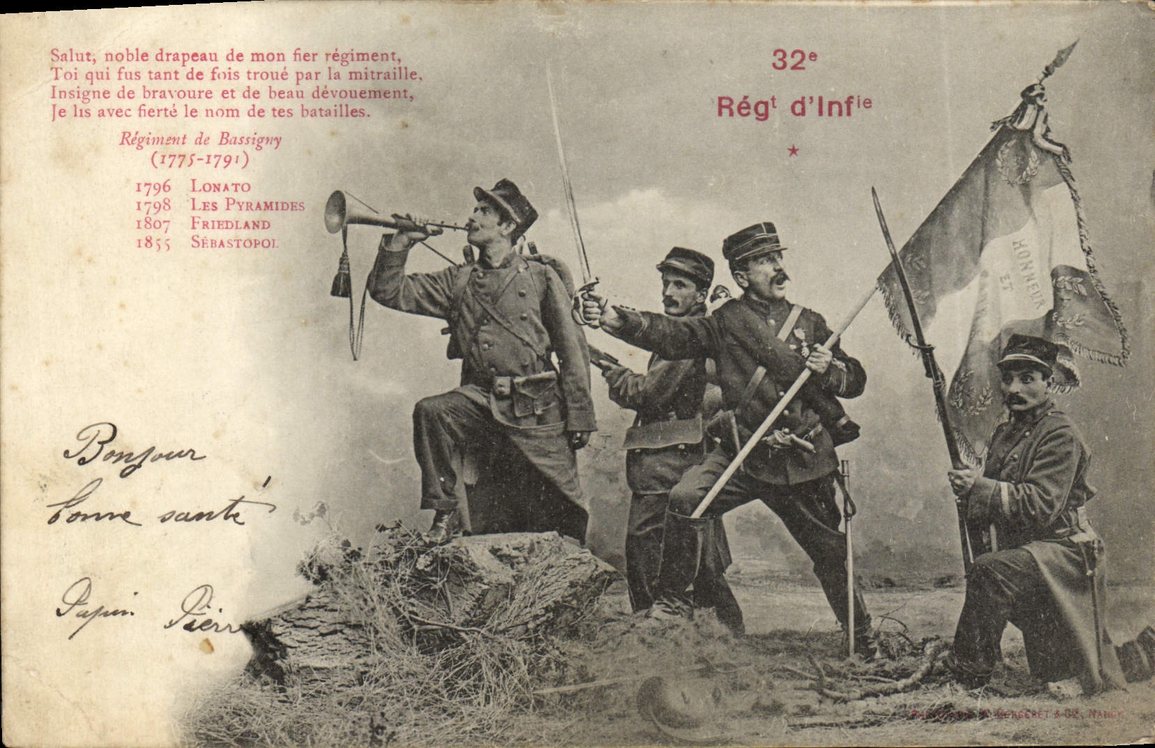 CPA Salut Noble Drapeau 32eme regiment d'infanterie Militaria