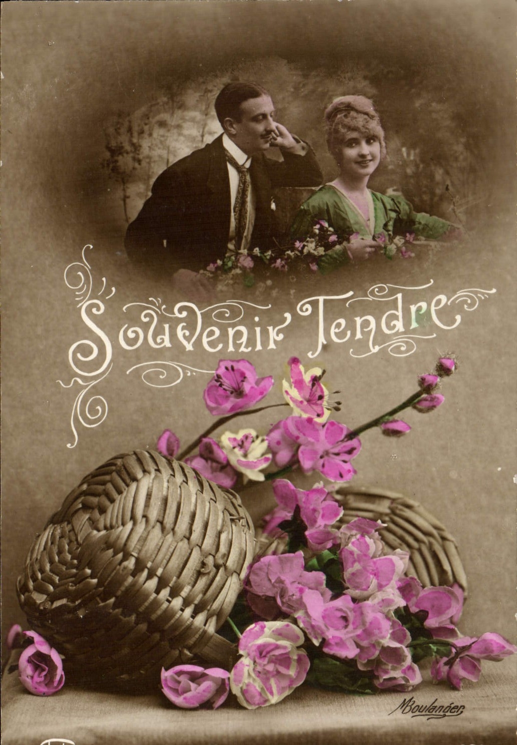 VINTAGE POSTCARD Fantasy Woman Tender Man Souvenir
