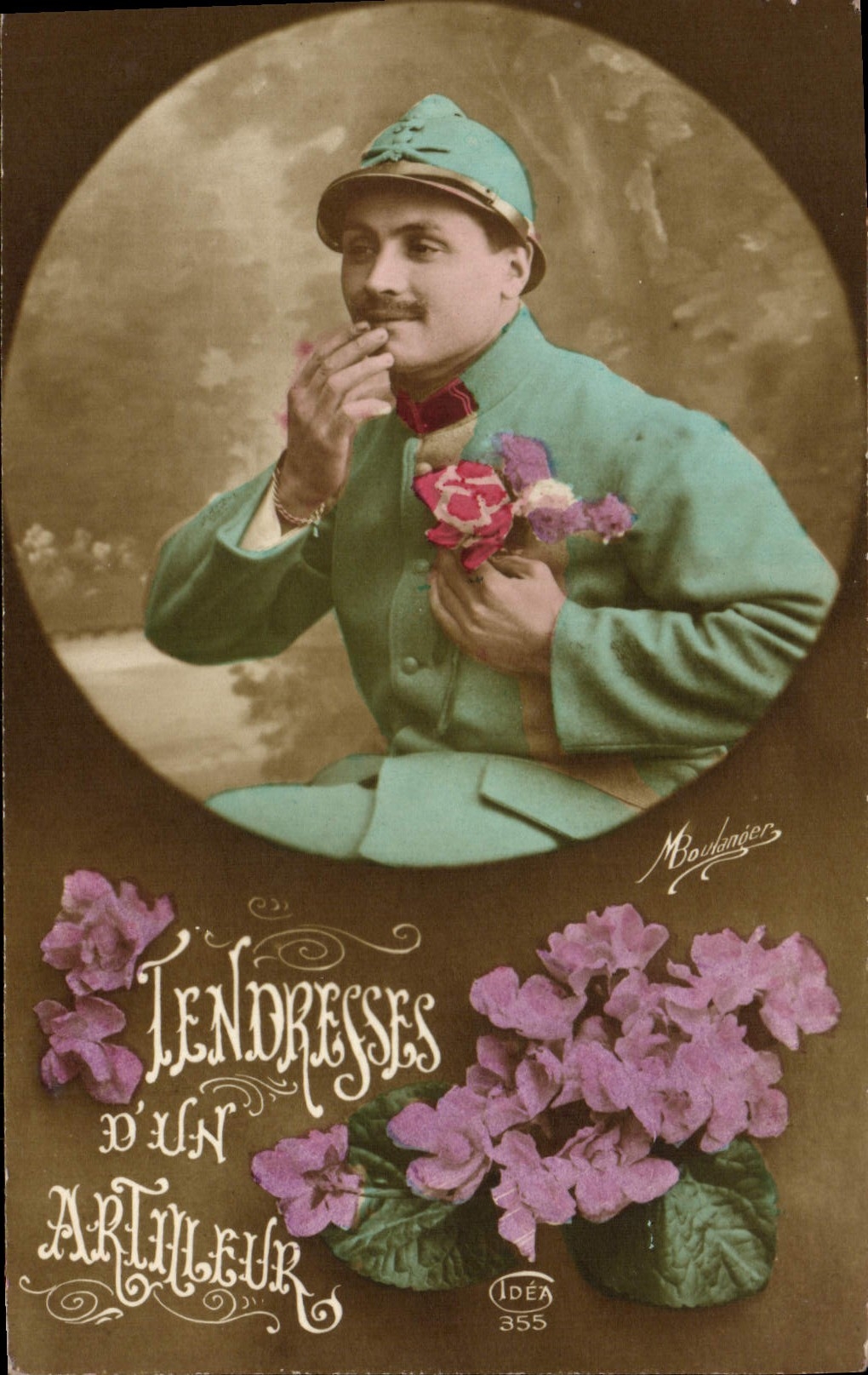 Soldado Tendernesses del hombre de la fantasía de la POSTAL de la VENDIMIA de un artillero