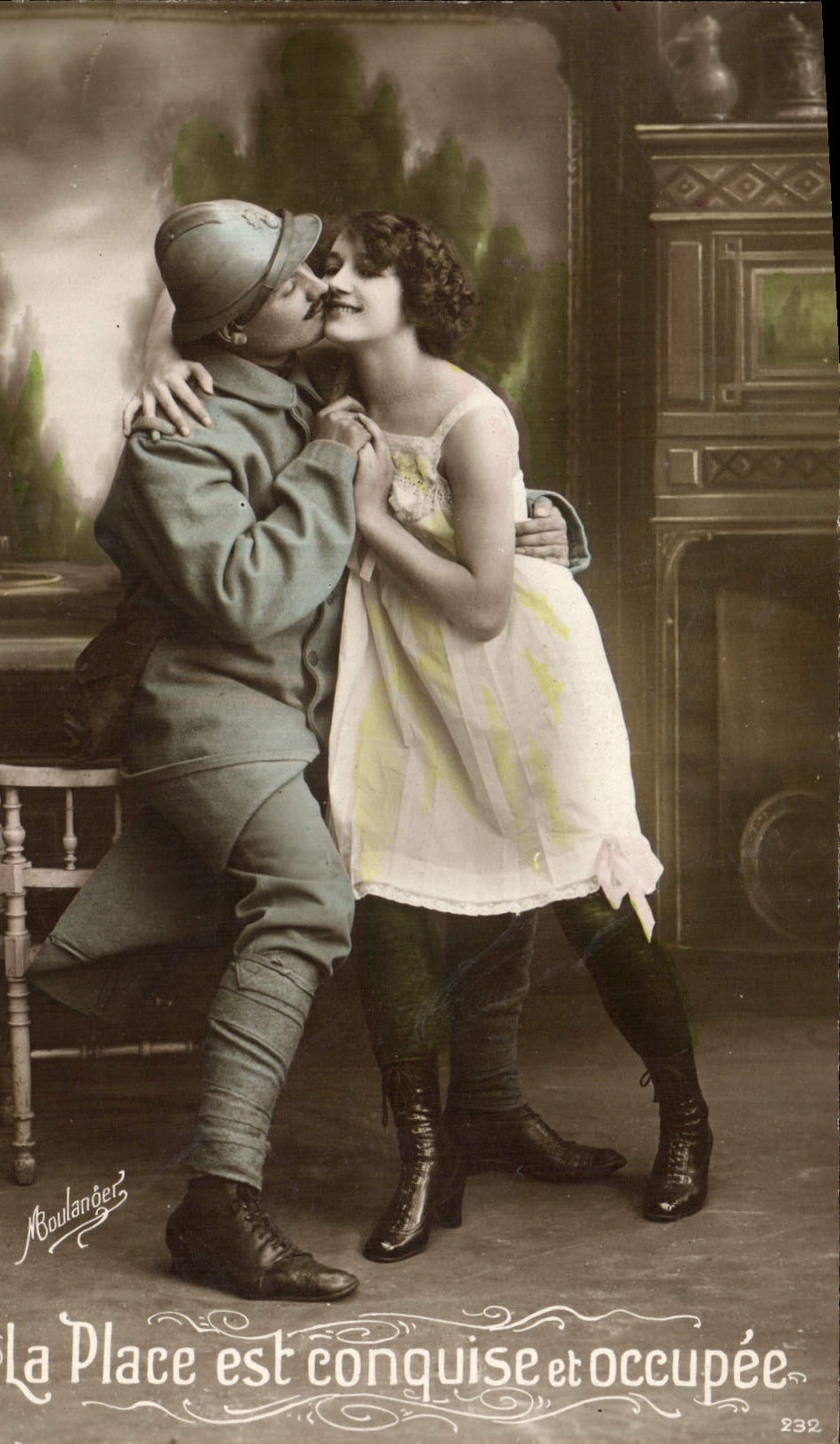 Conquistan y se ocupan al soldado del hombre de Fantaisie de la POSTAL de la VENDIMIA el lugar