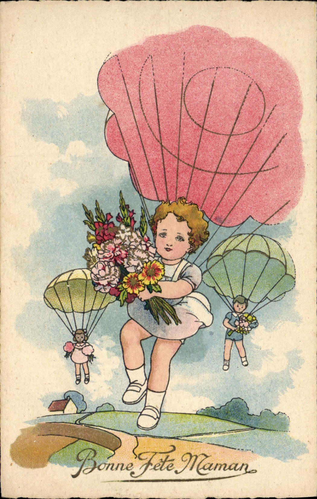 VINTAGE POSTCARD Good Festival Mamam Parachute
