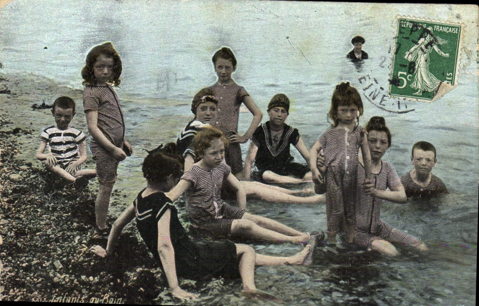 VINTAGE POSTCARD Children with the bath Children