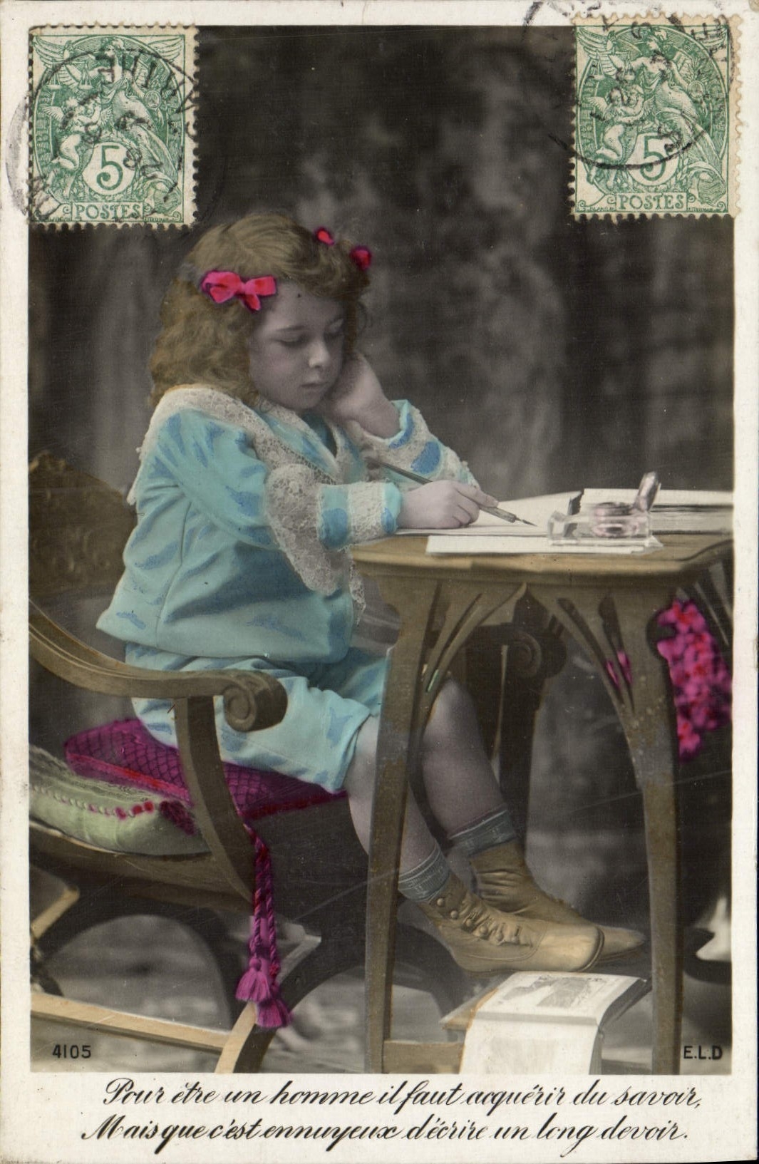 VINTAGE POSTCARD Fantasy Writing Child