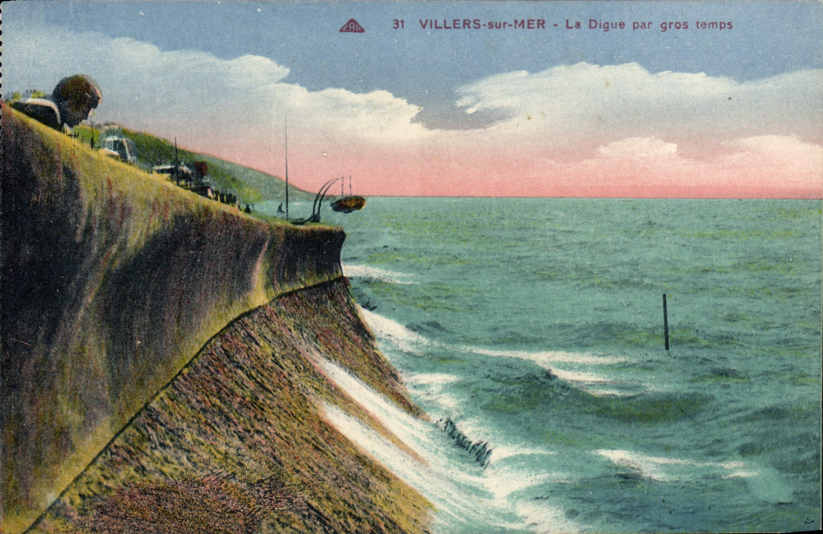 CPA Villers Sur Mer La Digue Par Gros temps