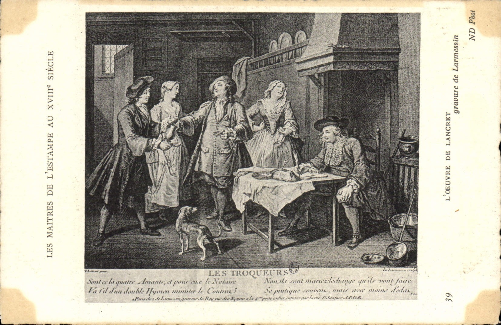 VINTAGE POSTCARD Troqueurs Masters of the Lancret print