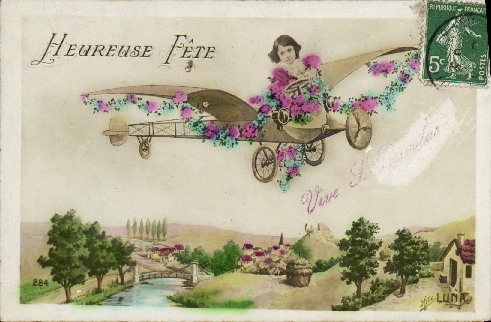 VINTAGE POSTCARD Fantasy Child Plane