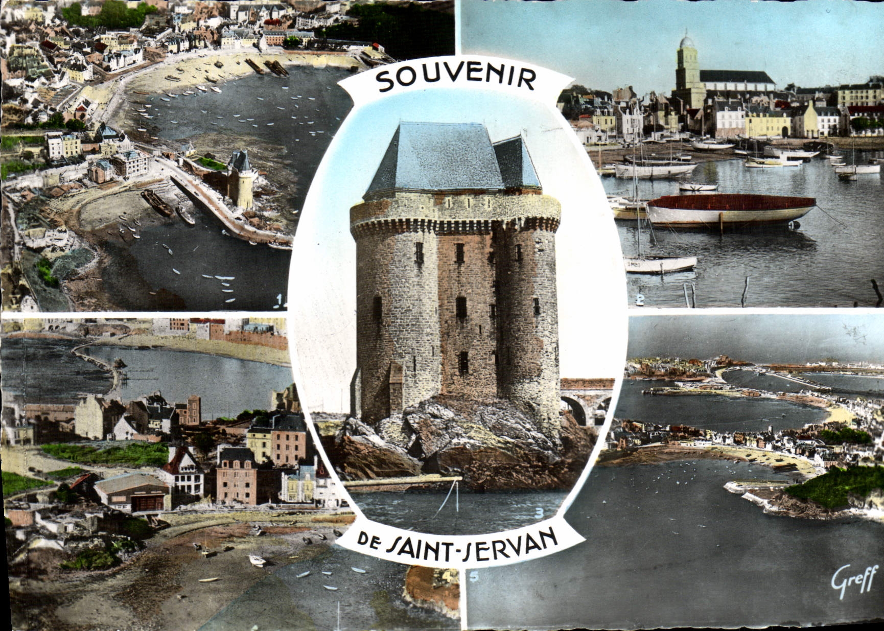 CPM Saint Servan Vue aerienne du port et de la tour Solidor Le port et l'eglise La tour Solidor