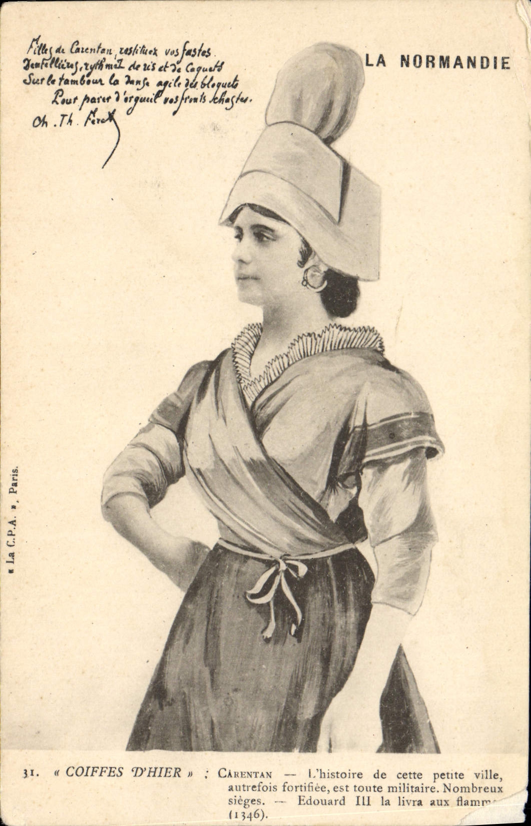 CPA La Normandie Coiffes d'hier Carentan Folklore