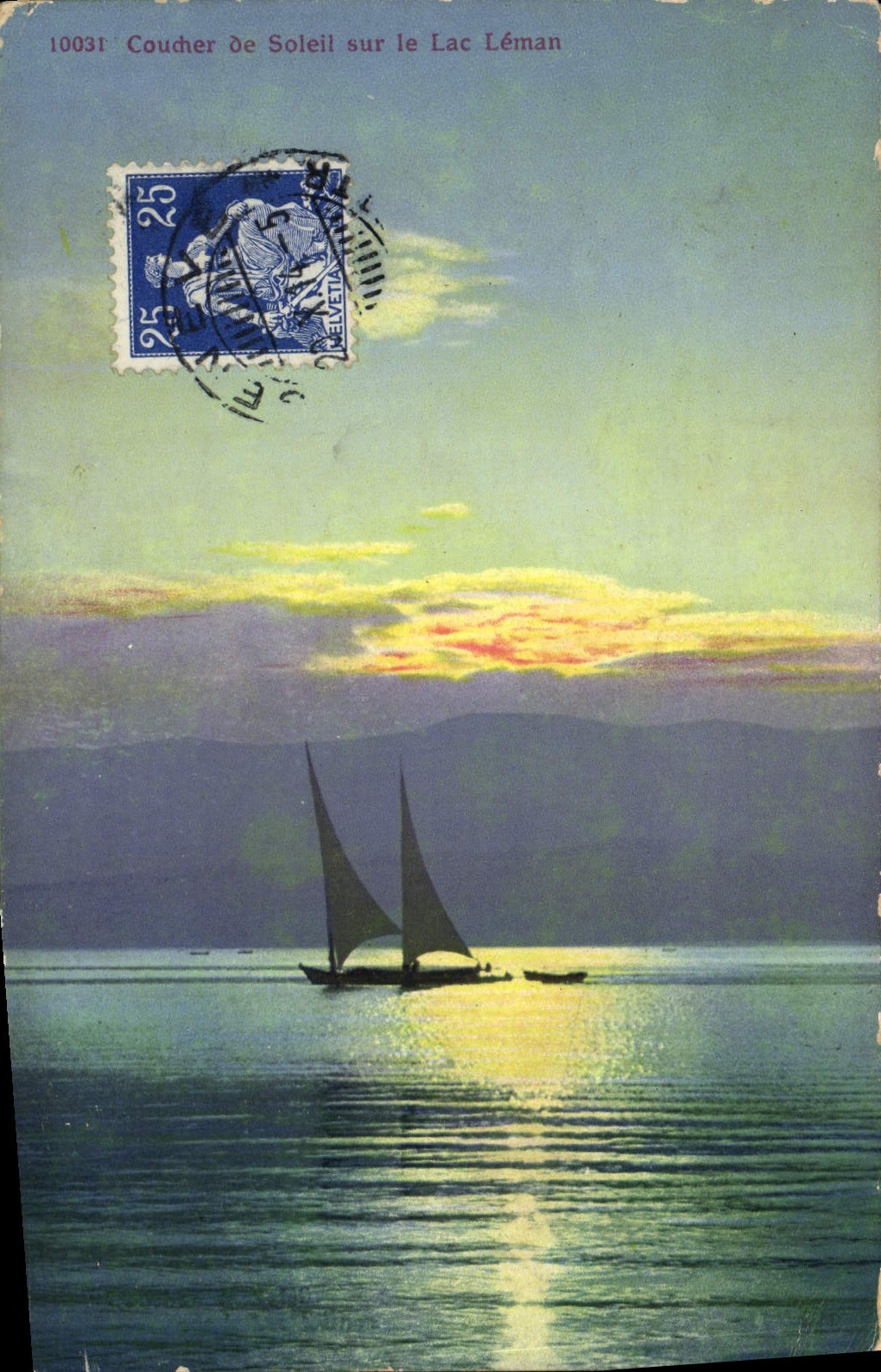 CPA Coucher de soleil sur le lac Leman