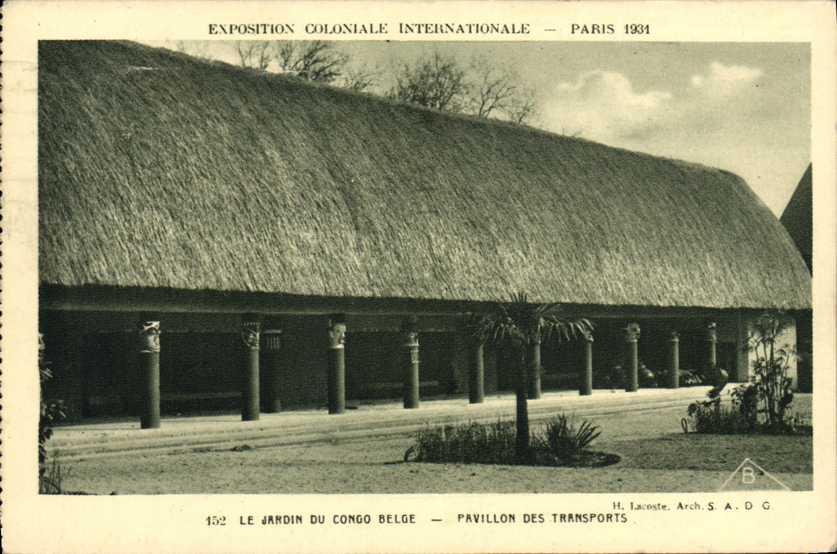 VINTAGE POSTCARD Fair Colonial International Paris 1931 Garden of Belgian Congo House of transport