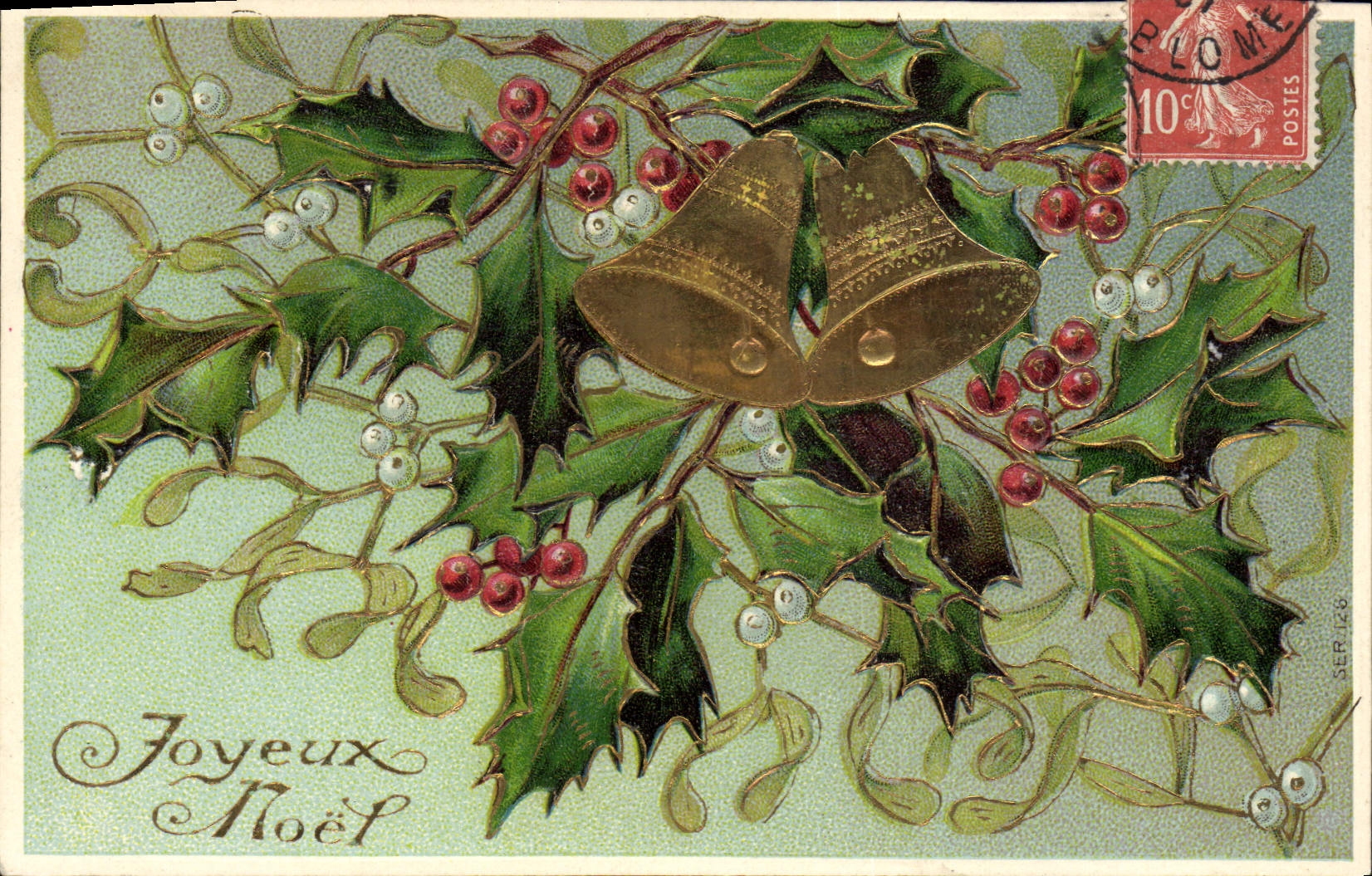 VINTAGE POSTCARD Fantasy Flowers Christmas Bells