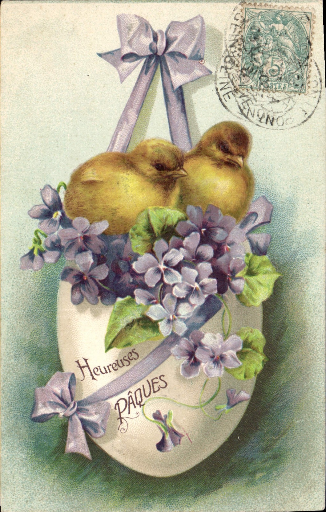 CPA Fantaisie Fleurs Poussins Oeuf 