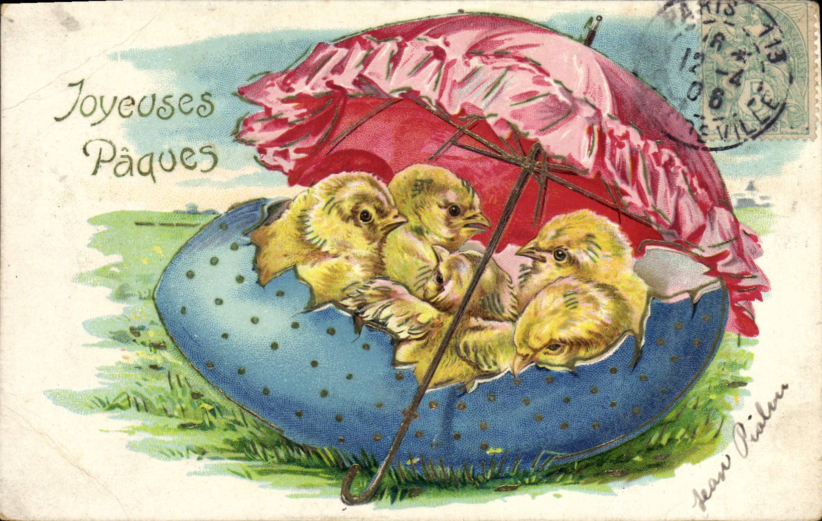 CPA Fantaisie Poussins Paques Oeuf