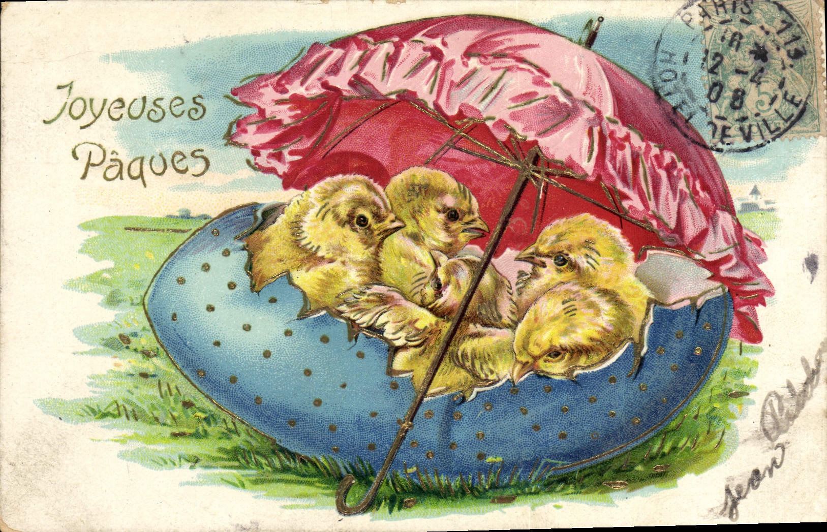 CPA Fantaisie Poussins Paques Oeuf