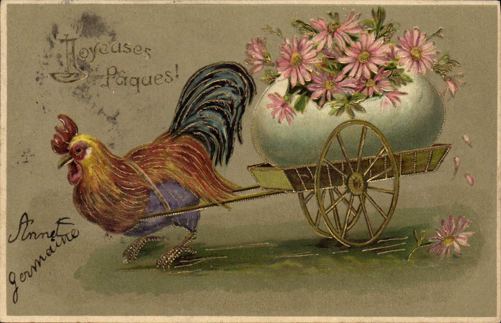 CPA Fantaisie Paques Coq Oeuf