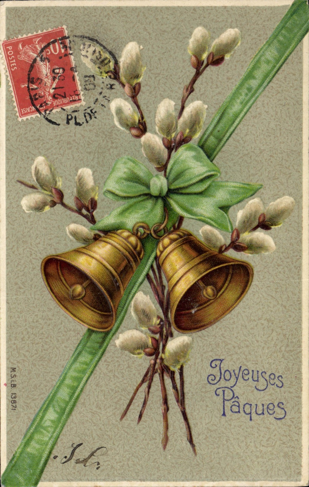 CPA Fantaisie Fleurs Paques Cloches 