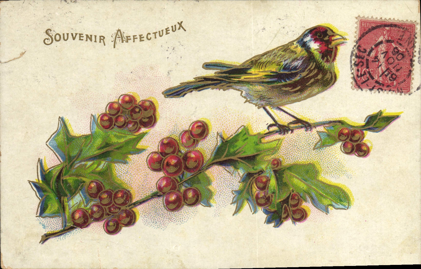 CPA Fantaisie Fleurs Oiseau