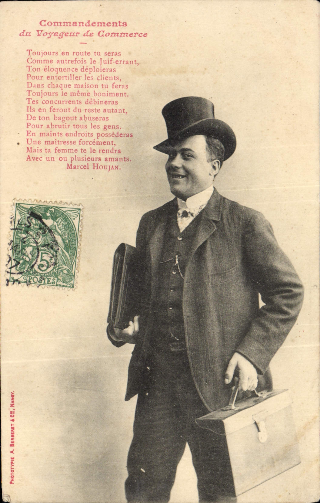 Comandos del hombre de la fantasía de la POSTAL de la VENDIMIA del representante de ventas