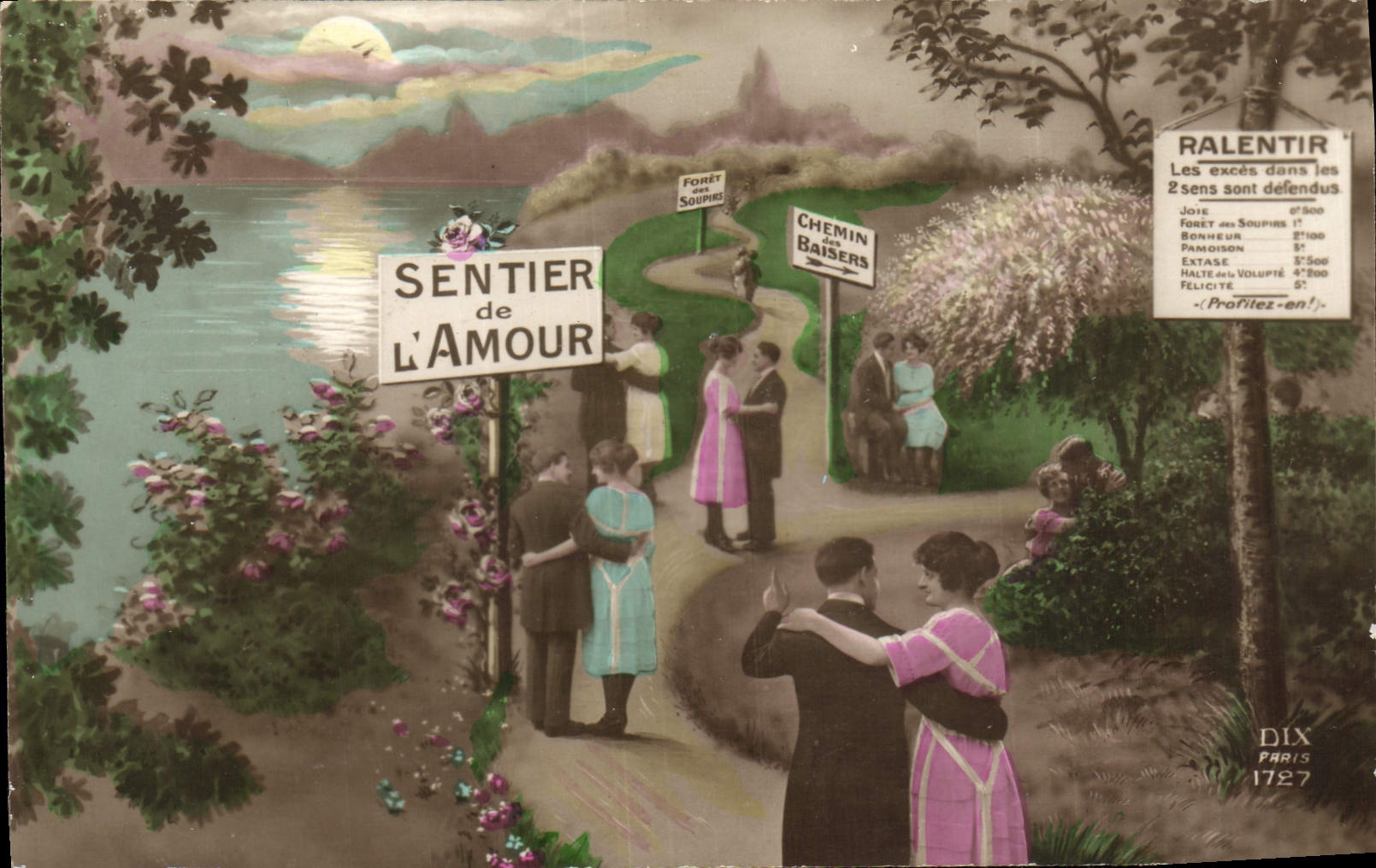 VINTAGE POSTCARD Fantasy Woman Path of the love