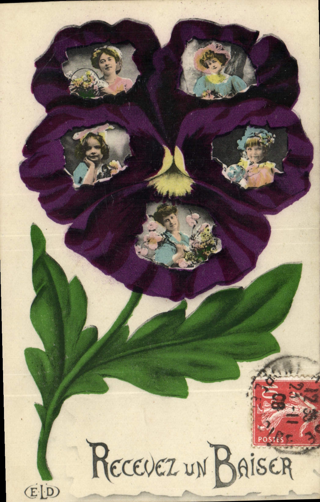 VINTAGE POSTCARD Fantaisie Child wife Receive a kiss