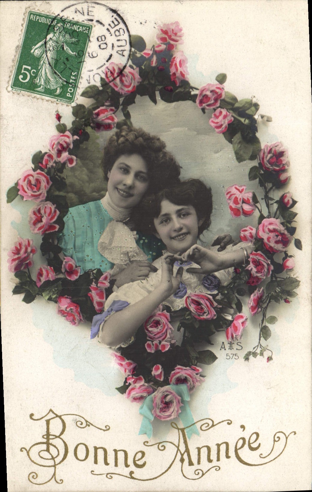 VINTAGE POSTCARD Fantasy Women Heart Flowers