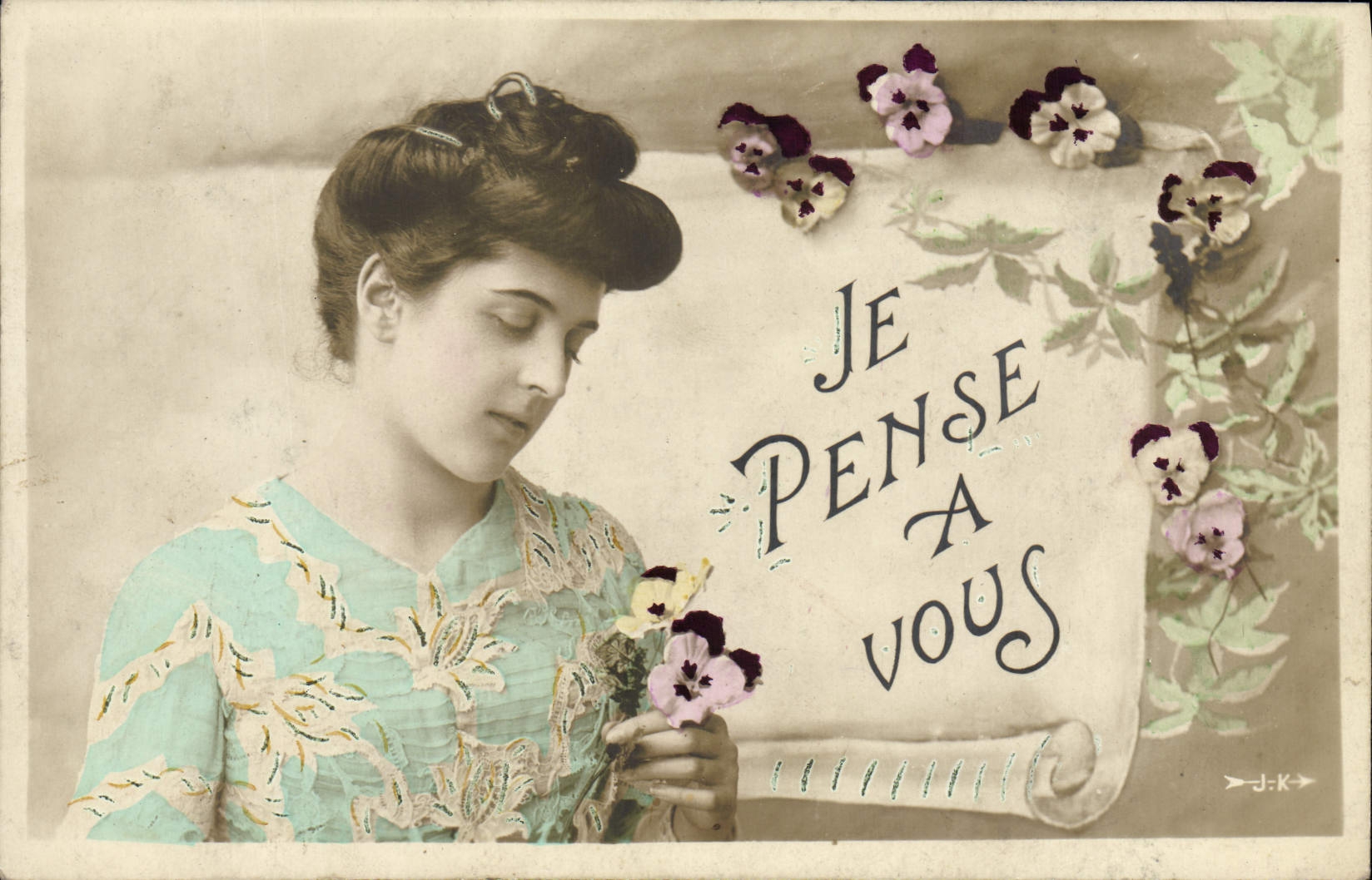 VINTAGE POSTCARD Fantaisie Woman I think has you