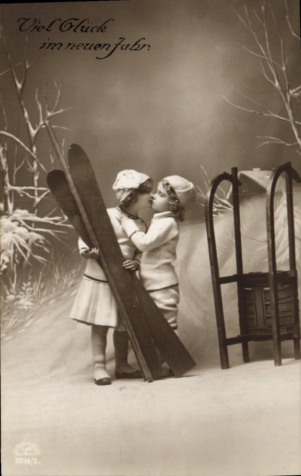 VINTAGE POSTCARD Fantasy Children Ski