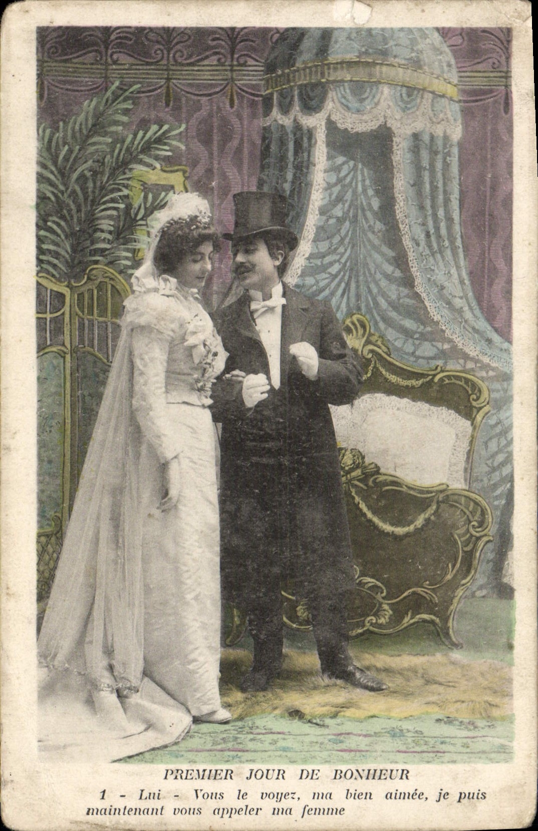 VINTAGE POSTCARD Fantasy Woman Marriage First day of happiness