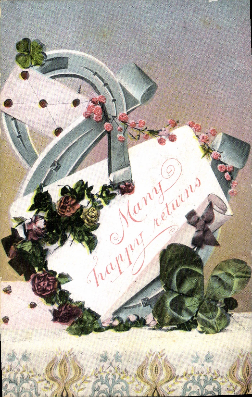 CPA Fantaisie Fleurs Fer a cheval