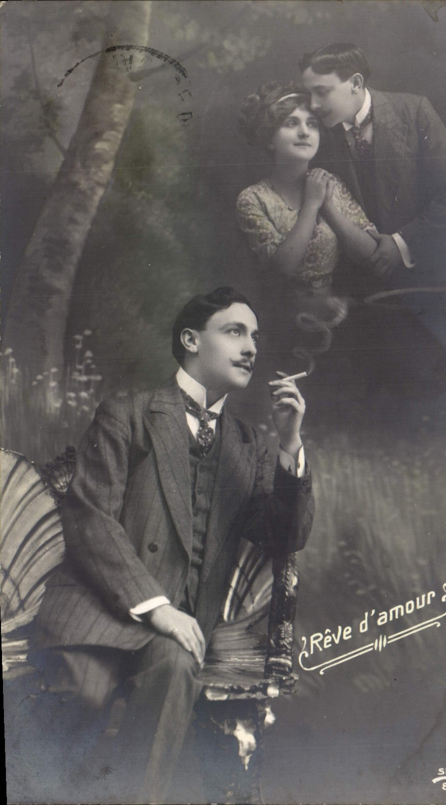 VINTAGE POSTCARD Fantasy Woman Man Cigarette Tobacco