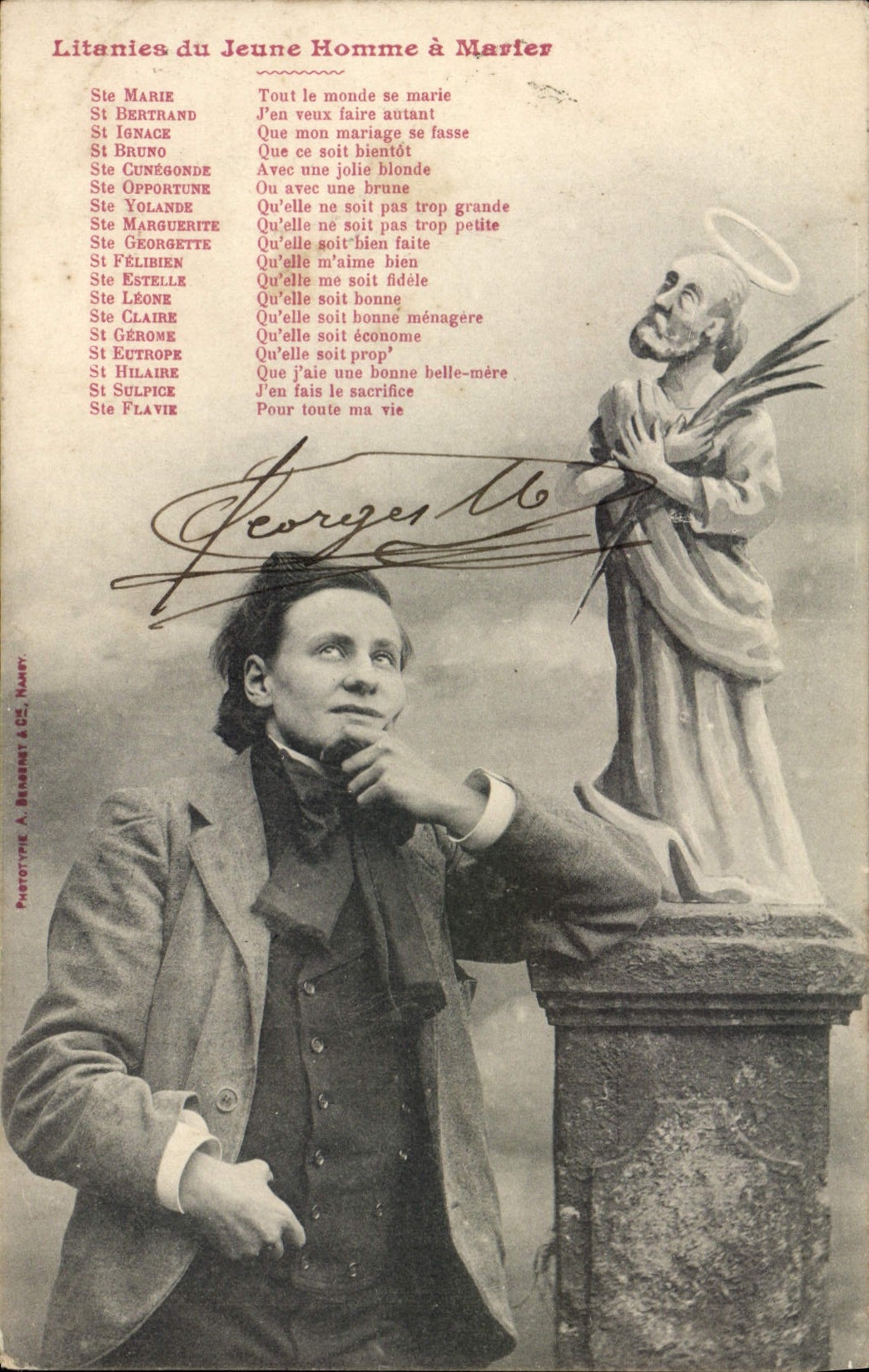 CPA Fantaisie Litanies du jeune homme a marier