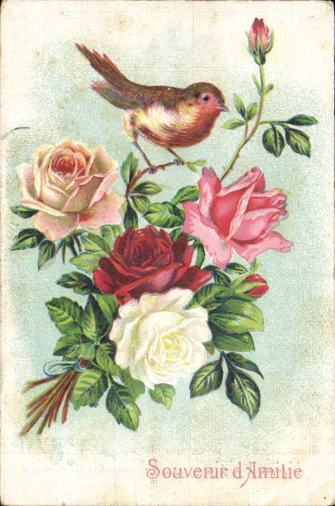 CPA Fantaisie Fleurs Oiseau