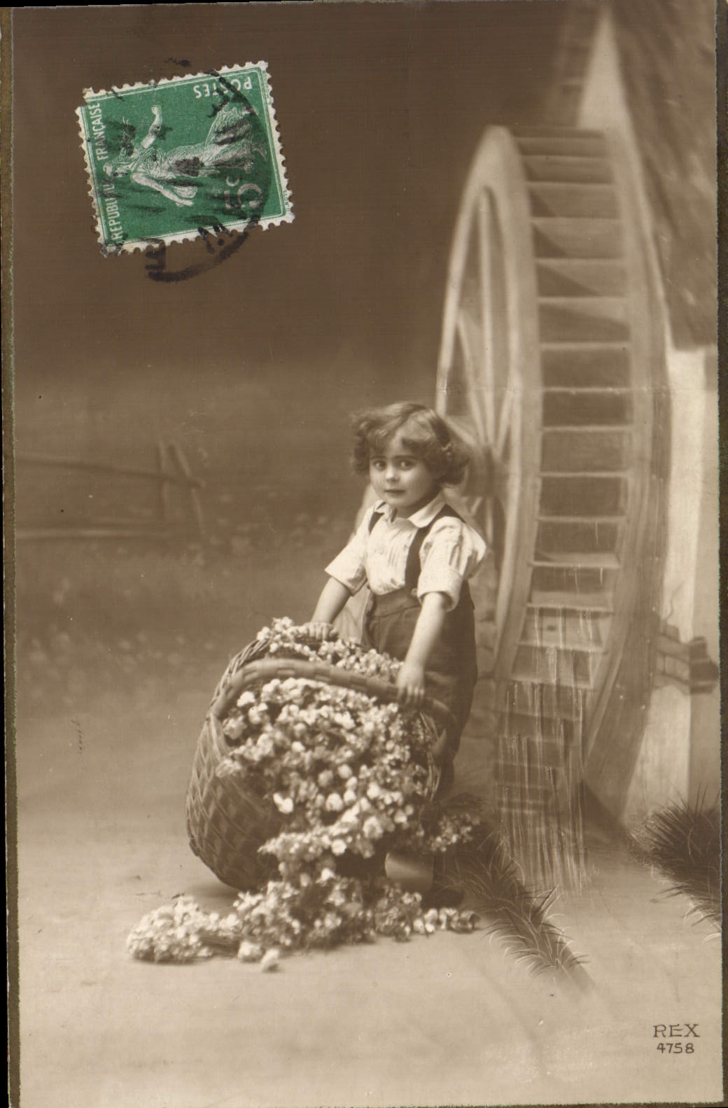 VINTAGE POSTCARD Fantaisie Child Water mill