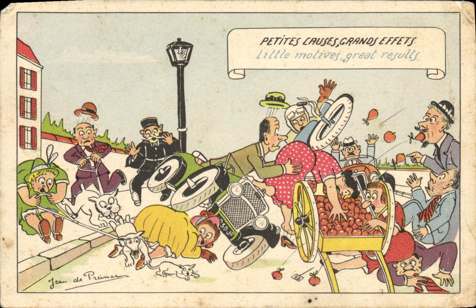 CPA Fantaisie Petites causes Grands effets Jean de Preissac Automobile Police Policier