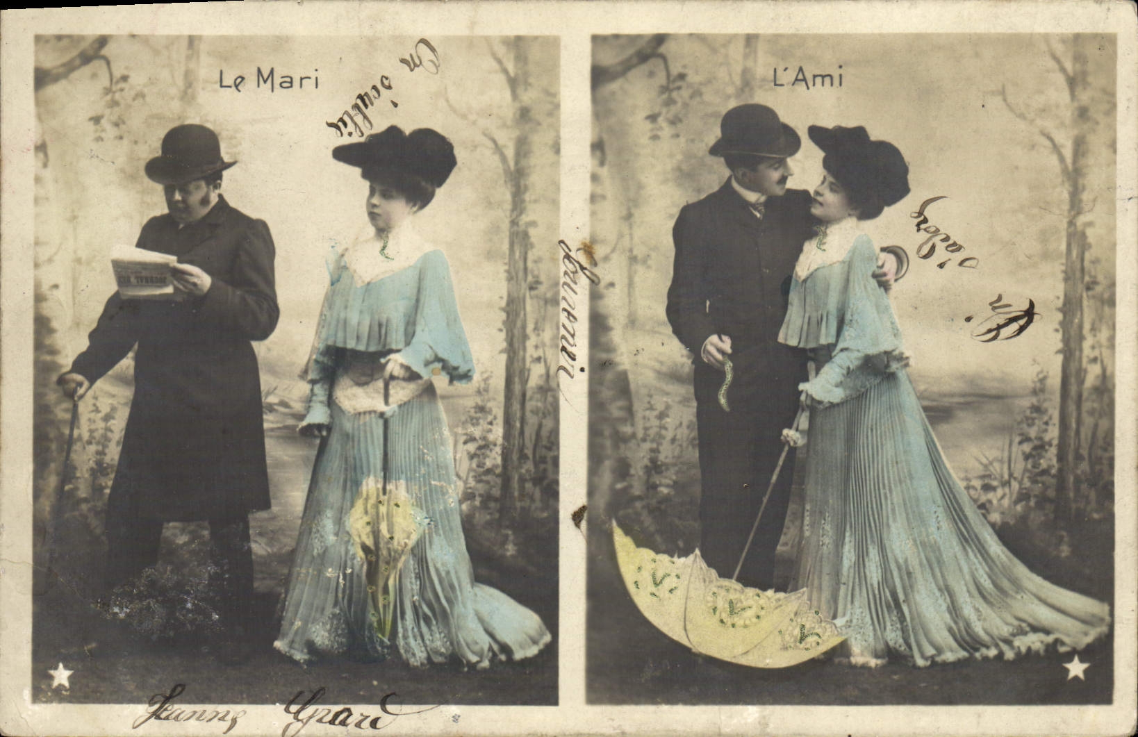 VINTAGE POSTCARD Fantasy Woman the husband the friend