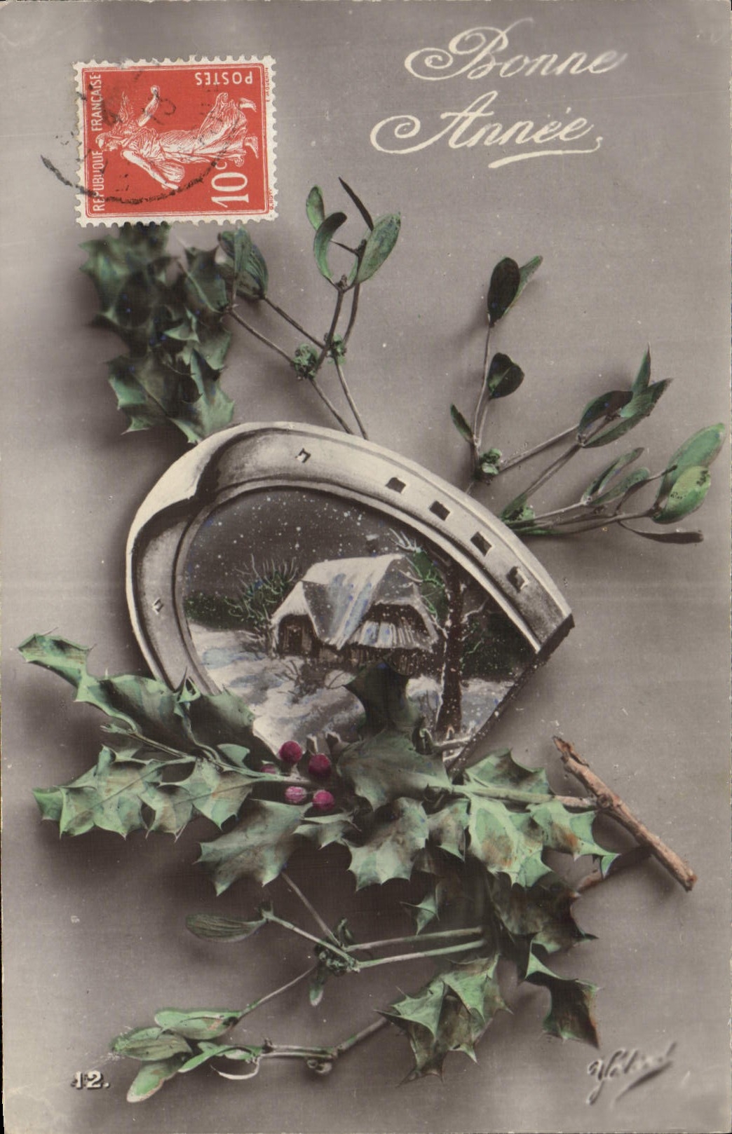 CPA Fantaisie Fleurs Fer a cheval