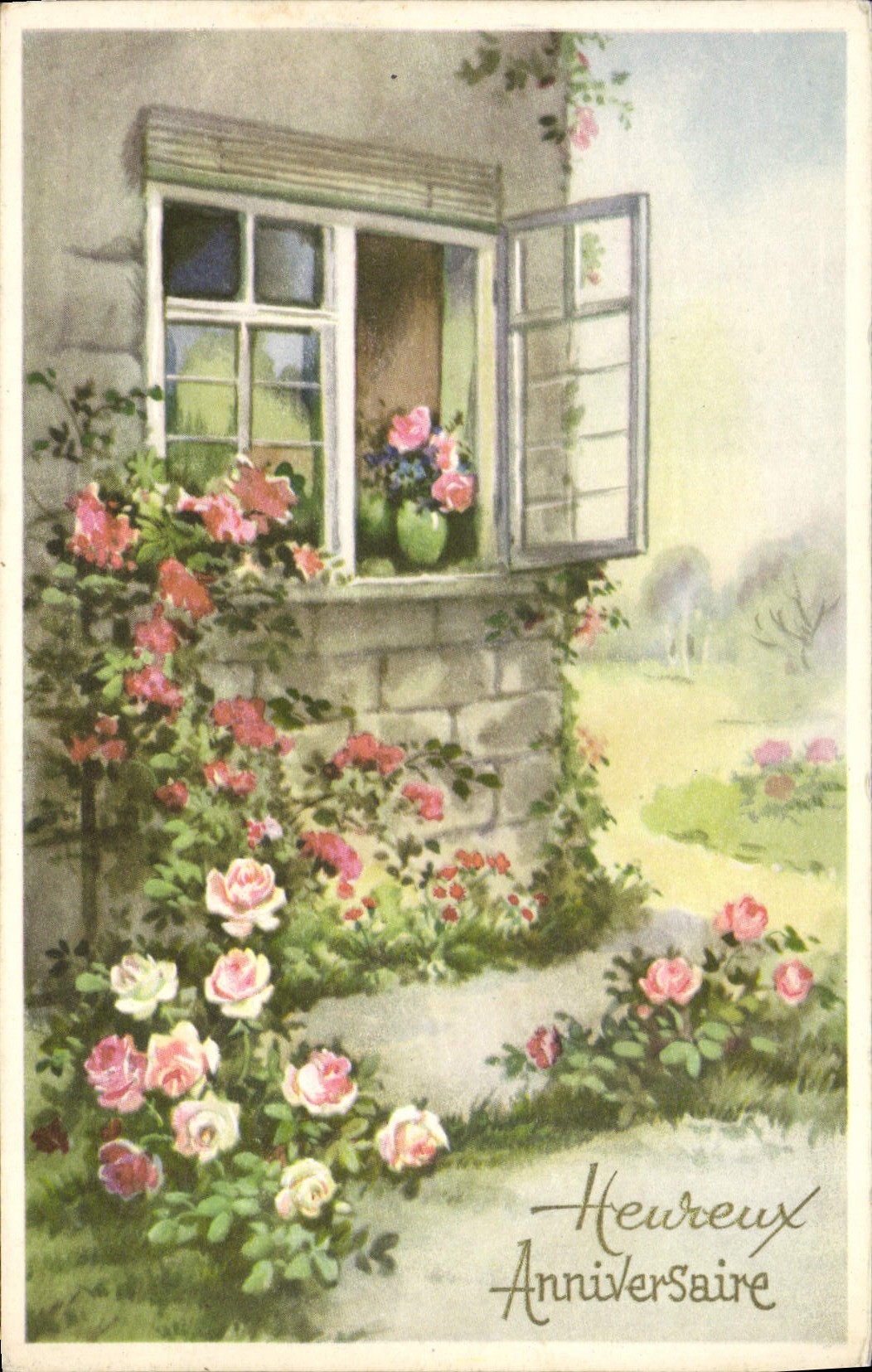 CPA Fantaisie Fleurs Anniversaire