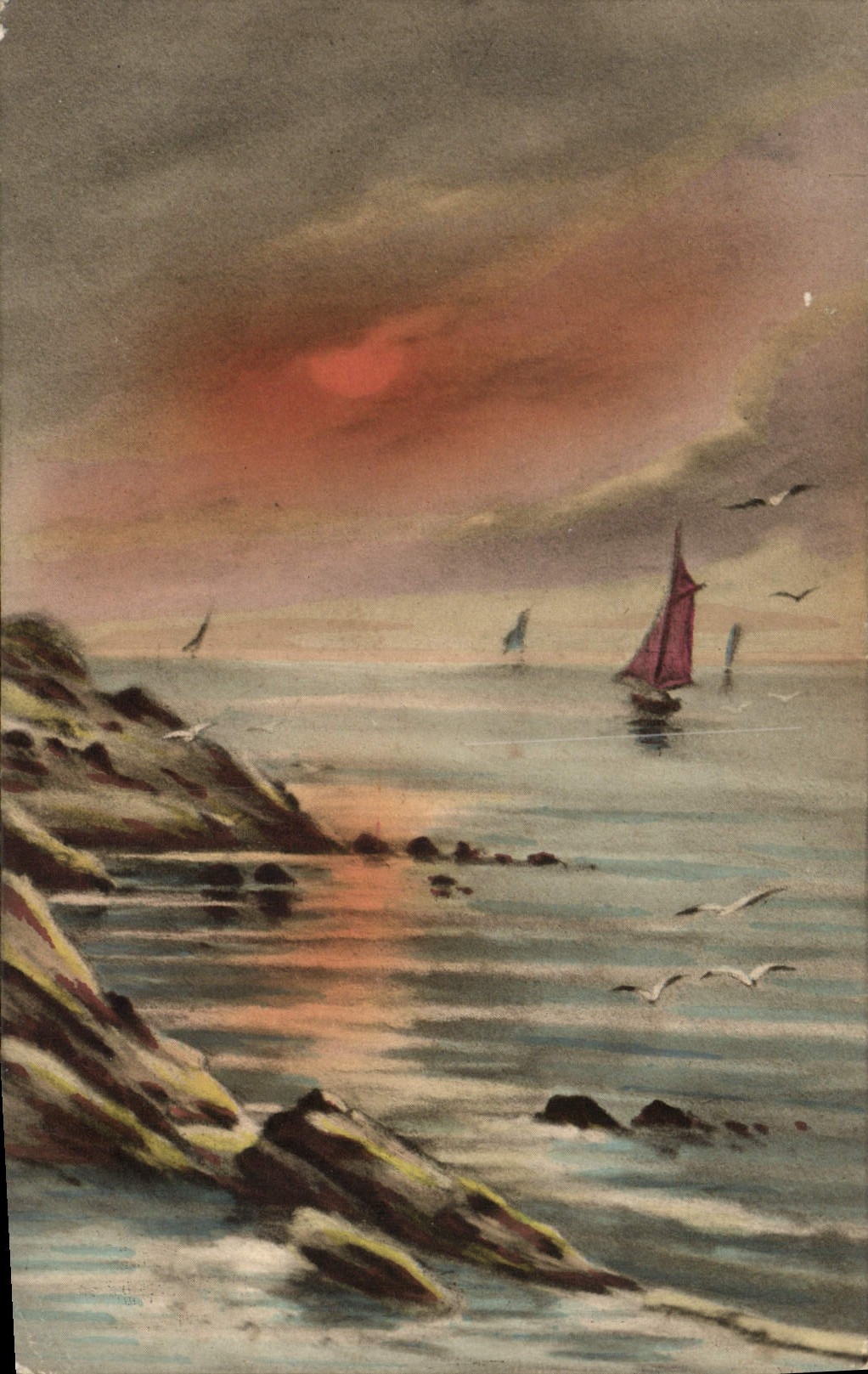 CPA Fantaisie Paysage Bateau